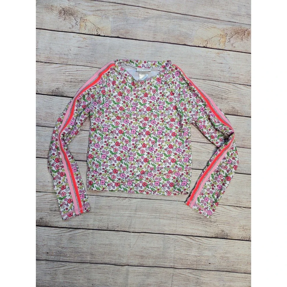 Nicole Miller New York Girl's Floral  Print RashGuard Swim Top Size 6X Pink